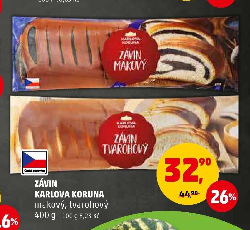 Závin Karlova Koruna makový, tvarohový 400 g