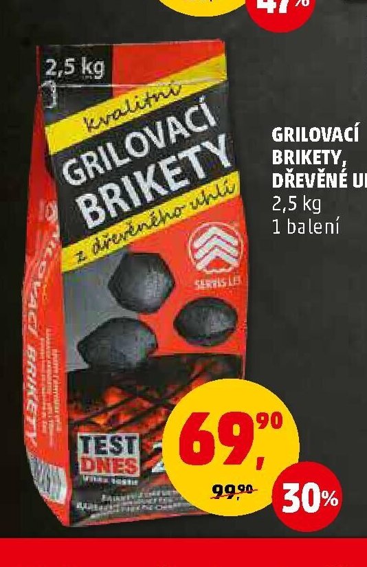 Grilovací brikety, dřevěné uhlí 2,5 kg