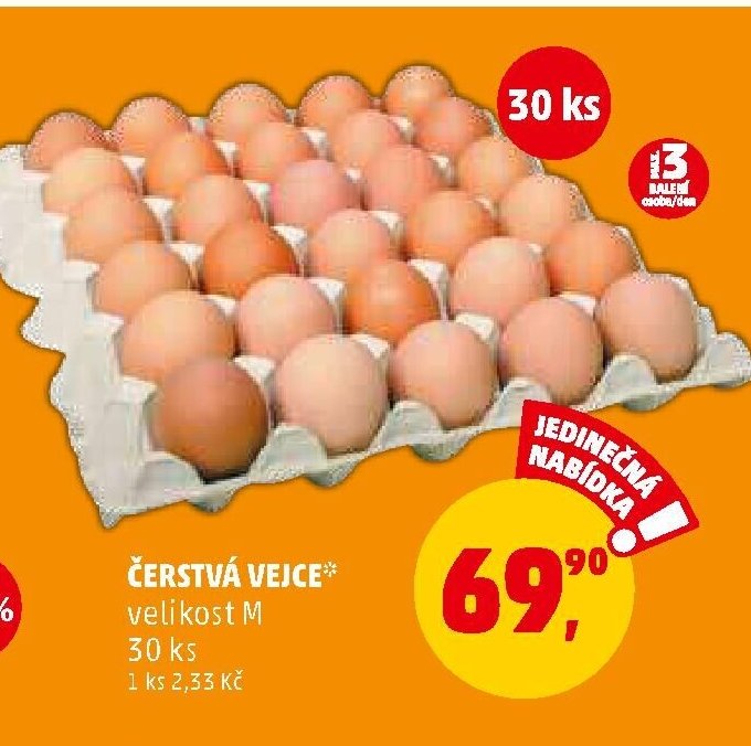 Čerstvá vejce velikost M 30 ks