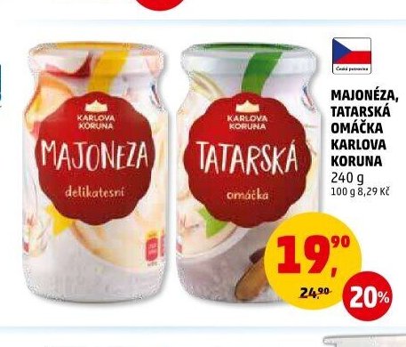 Majonéza, tatarská omáčka Karlova Koruna 240 g
