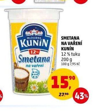 Smetana na vaření Kunín 12% 200 g