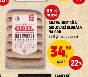 BRATWURST BÍLÁ GRILOVACÍ KLOBÁSA NA GRIL