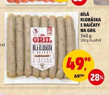 BÍLÁ KLOBÁSKA S RAJČATY NA GRIL