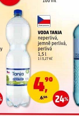 Voda Tanja neperlivá, jemně perlivá, perlivá 1,5 l