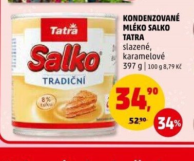 Kondenzované mléko Salko Tatra slazené, karamelové 397 g