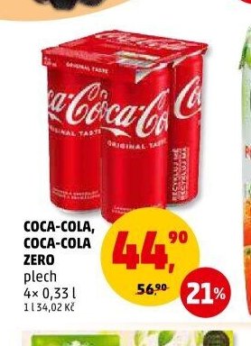 COCA-COLA, COCA-COLA ZERO plech 4x 0,33 l