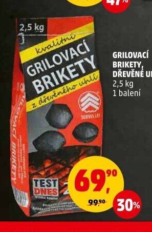 Grilovací brikety, dřevěné uhlí 2,5 kg