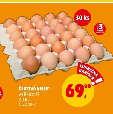 Čerstvá vejce velikost M 30 ks