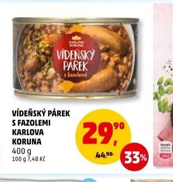 Vídeňský párek s fazolemi Karlova Koruna