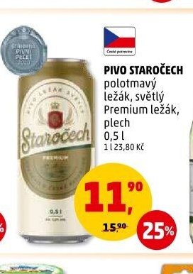 Pivo Staročech polotmavý ležák, světlý Premium ležák, plech 0,5 l
