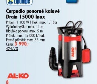 Čerpadlo ponorné kalové Drain 15000 Inox