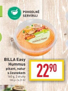 BILLA Easy Hummus pikant, natur s česnekem