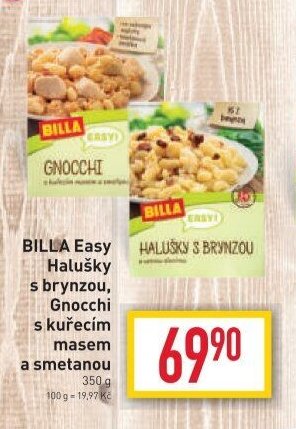 BILLA Easy Halušky s brynzou, Gnocchi s kuřecím masem a smetanou