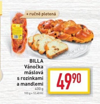 BILLA Vánočka máslová s rozinkami a mandlemi