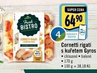 Cornetti rigati s kuřetem gyros Albert Fresh Bistro