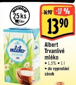 Mléko trvanlivé Albert - 1,5% polotučné
