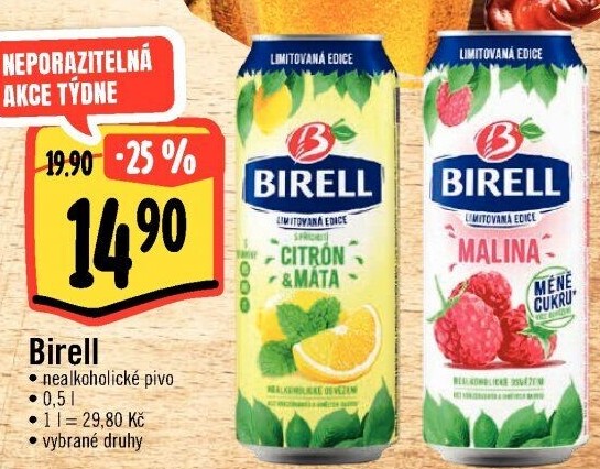 Nealkoholické pivo ochucené Birell
