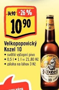 Pivo světlé výčepní 10°Velkopopovický Kozel