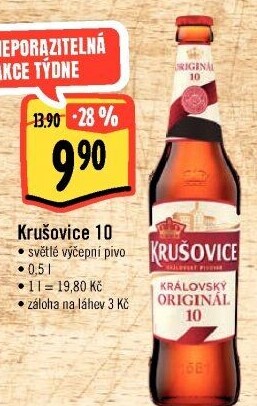 Pivo světlé výčepní Originál Královská 10° Krušovice