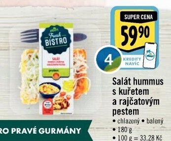 Salát Hummus s kuřetem a rajčatovým pestem s proteiny Albert Fresh Bistro