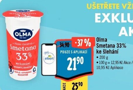 Smetana ke šlehání Olma 33%