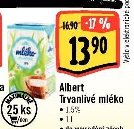 Mléko trvanlivé Albert - 1,5% polotučné