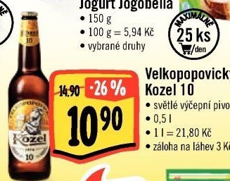 Pivo světlé výčepní 10°Velkopopovický Kozel