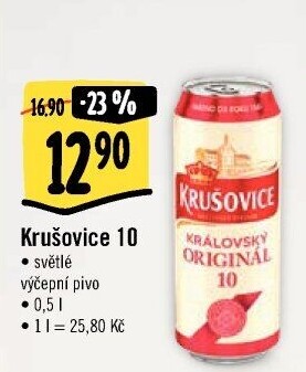 Pivo světlé výčepní Originál Královská 10° Krušovice