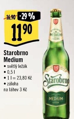 Pivo světlý ležák nepasterizovaný 11° Medium Starobrno
