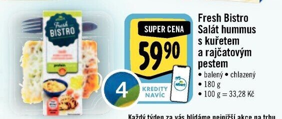 Salát Hummus s kuřetem a rajčatovým pestem s proteiny Albert Fresh Bistro