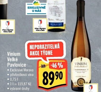 Vína Vinium Exclusive Morava Velké Pavlovice - pozdní sběr