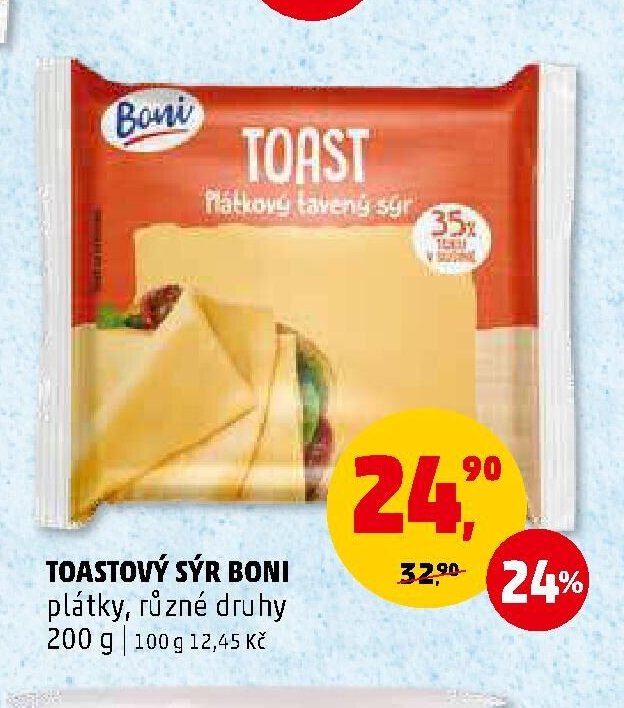 TOASTOVÝ SÝR BONI plátky, různé druhy 200 g