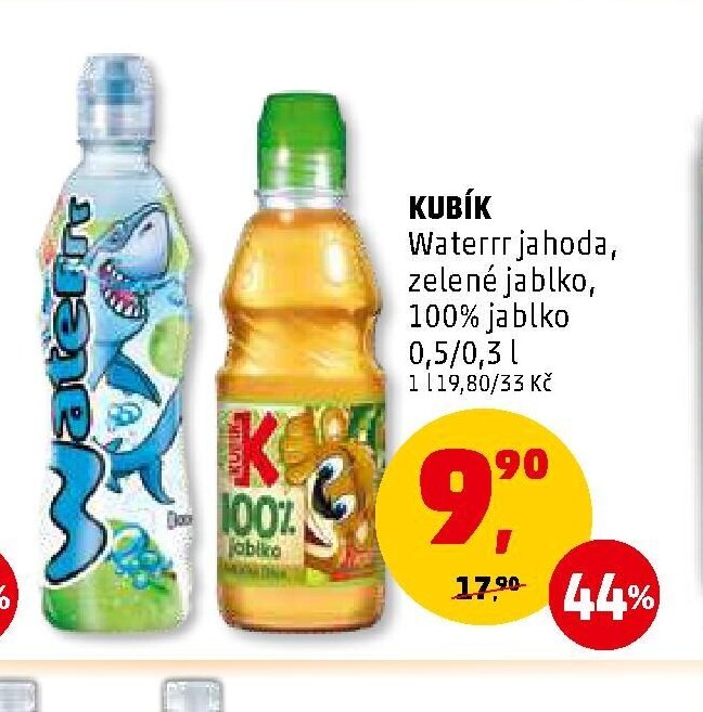 Kubík Waterrr jahoda, zelené jablko, 100% jablko 0,5/0,3 l