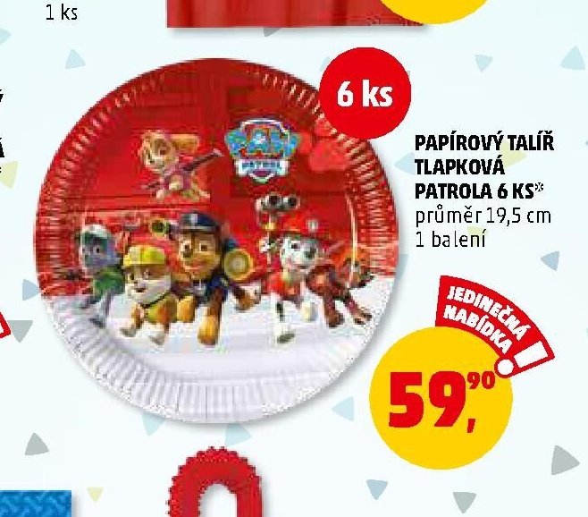 Papírový talíř Tlapková patrola 6 ks