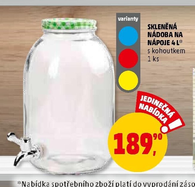SKLENĚNÁ NÁDOBA NA NÁPOJE 4 L