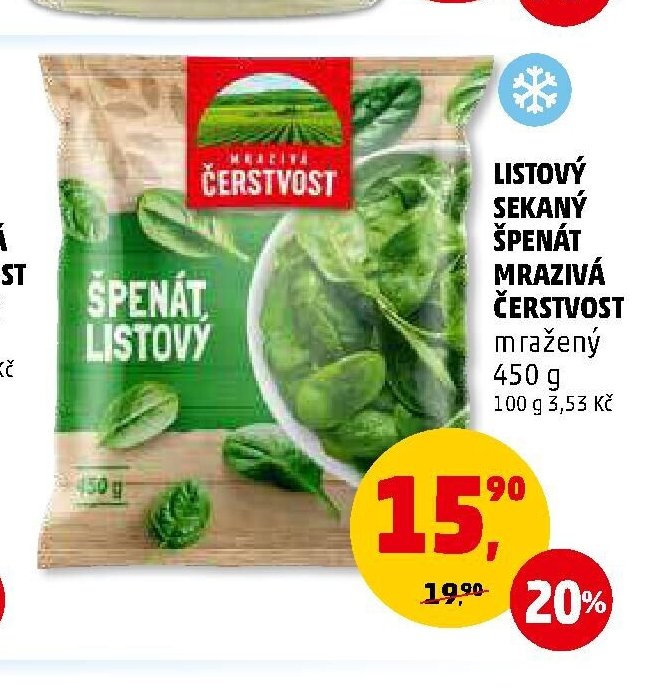 Listový sekaný špenát mražený Čerstvost