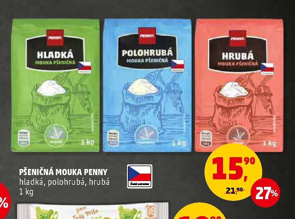 Pšeničná mouka Penny hladká, polohrubá, hrubá 1 kg