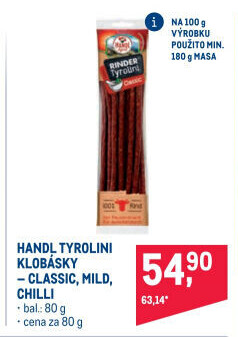 Klobásky hovězí Tyrolini classic Handl Tyrol