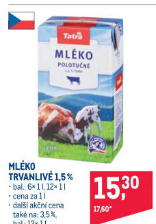 Mléko trvanlivé Tatra - 1,5% polotučné