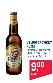 Pivo světlé výčepní 10°Velkopopovický Kozel