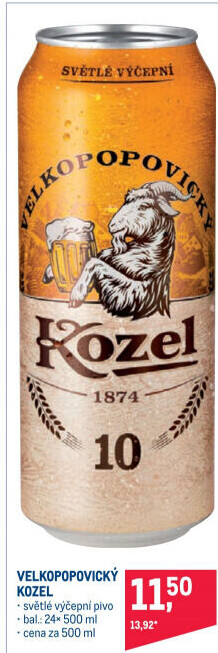 Pivo světlé výčepní 10°Velkopopovický Kozel