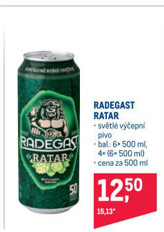 Pivo světlé výčepní Ratar Radegast