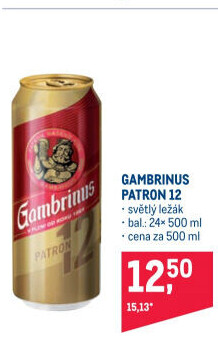 Pivo světlý ležák 12° Patron Gambrinus