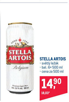 Pivo světlý ležák Stella Artois