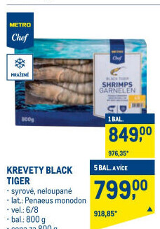 Tygří neloupané krevety mražené Metro Chef