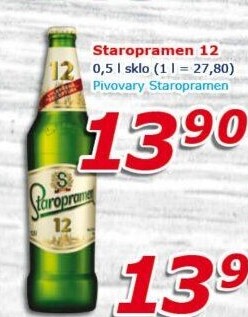 Pivo světlý ležák 12° Staropramen