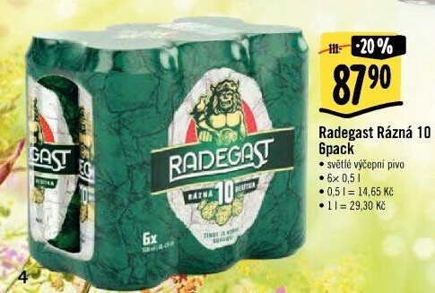 Pivo světlé výčepní Rázná 10° Radegast