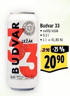 Pivo světlý ležák 33 Budweiser Budvar