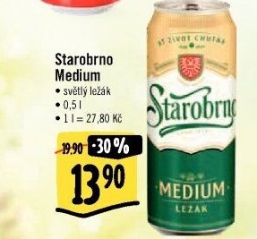 Pivo světlý ležák nepasterizovaný 11° Medium Starobrno