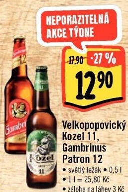 Pivo ležák 11° Velkopopovický Kozel